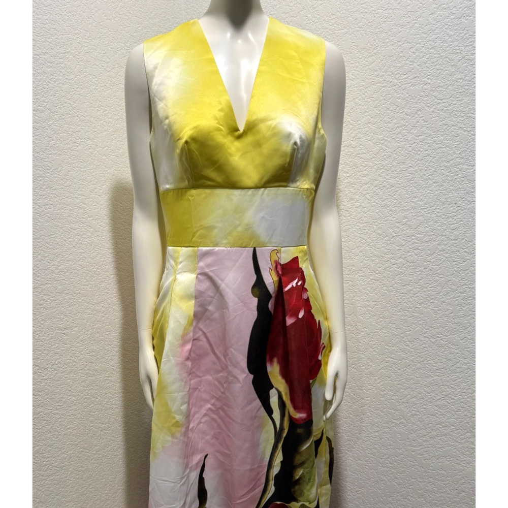 NWT Stylewe Maxi Floral Dress Yellow Satin Fit Flare Small Wedding Prom Summer